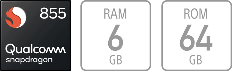 高速CPU Qualcomm Snapdragon 855、RAM 6GB/ROM 64GB